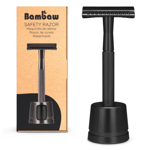 Säkerhetsrakhyvel med ställ, Svart – Bambaw